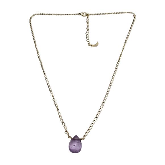 Necklace Luna Norte Small Teardrop Purple Bead 16" Matte Gold Tone Adjustable - Picture 3 of 6
